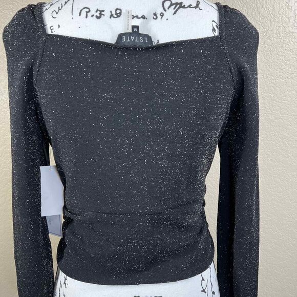 1 state black glitter print  top Cropped Textured Wrap Top long sleeve size M - Picture 14 of 16